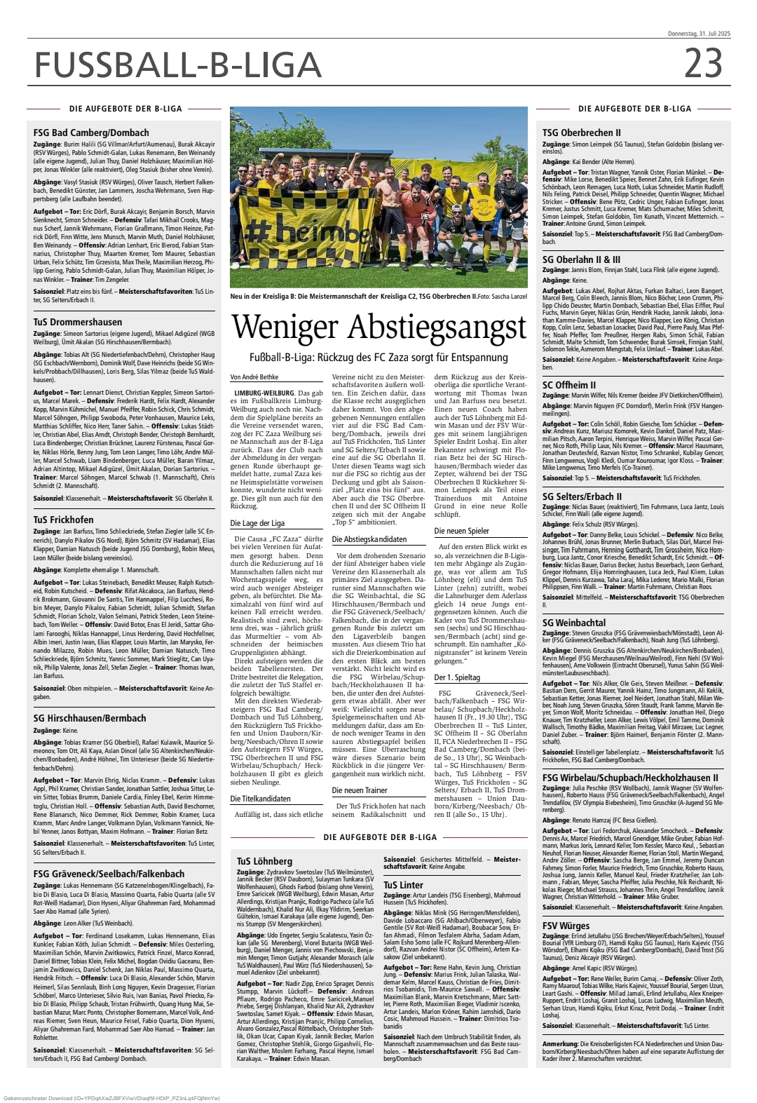 Zeitungsausschnitt: FSG Saisonprognose